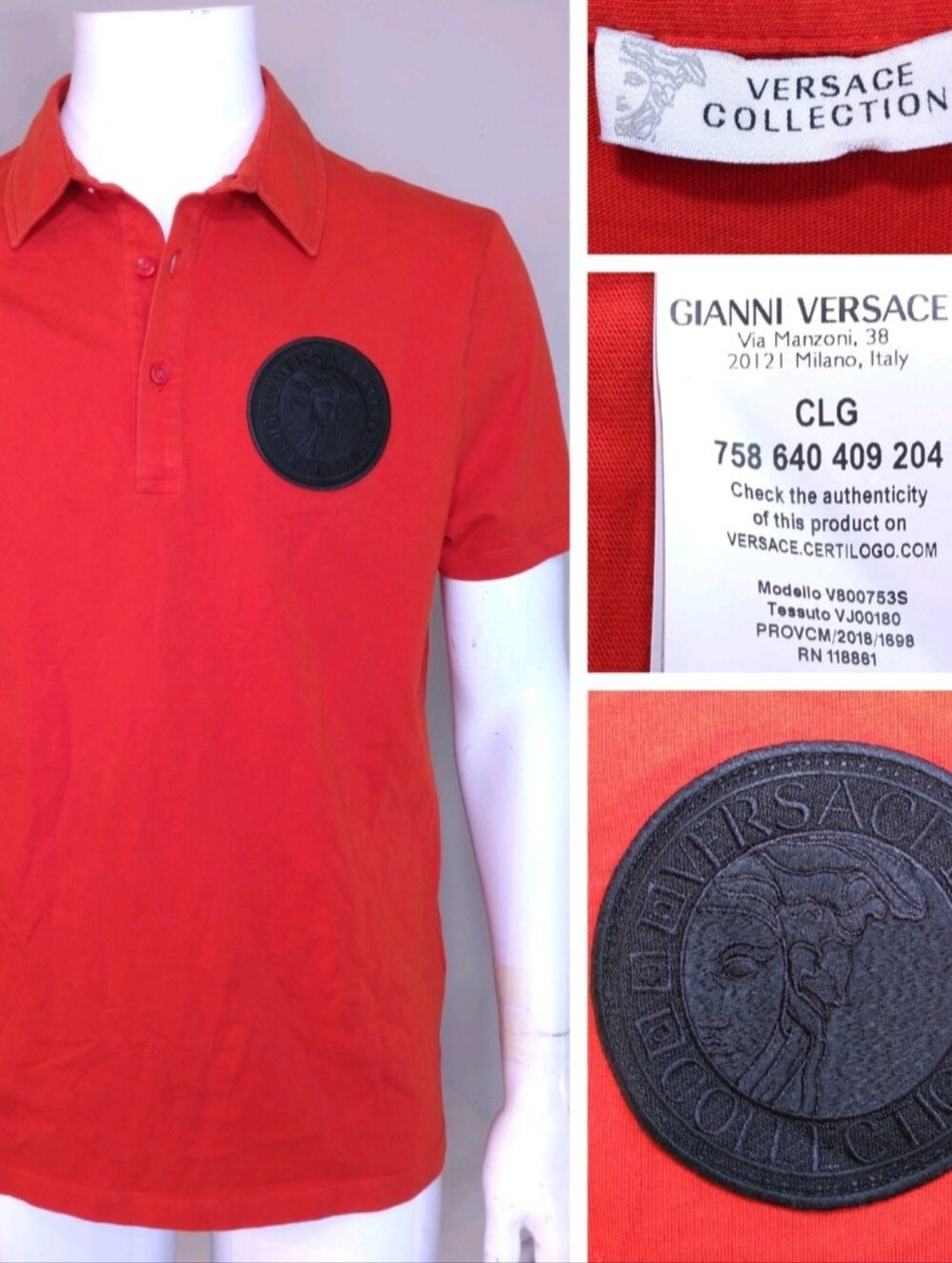 VERSACE COLLECTION Polo Shirt MEDIUM Luxury MEDUSA Patch SS Mens Size M DESIGNER